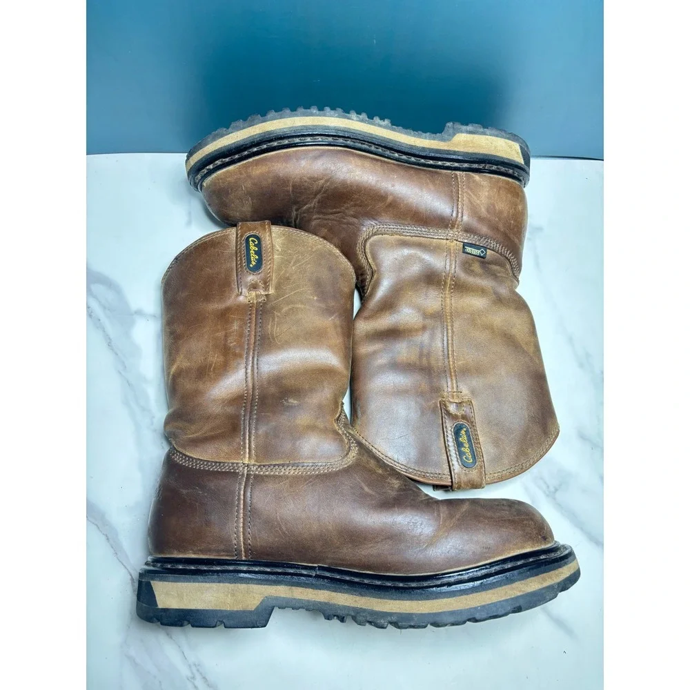 Cabelas Mens 8D Brown Leather Gore-Tex Waterproof Pull On Work Boots 82-5347